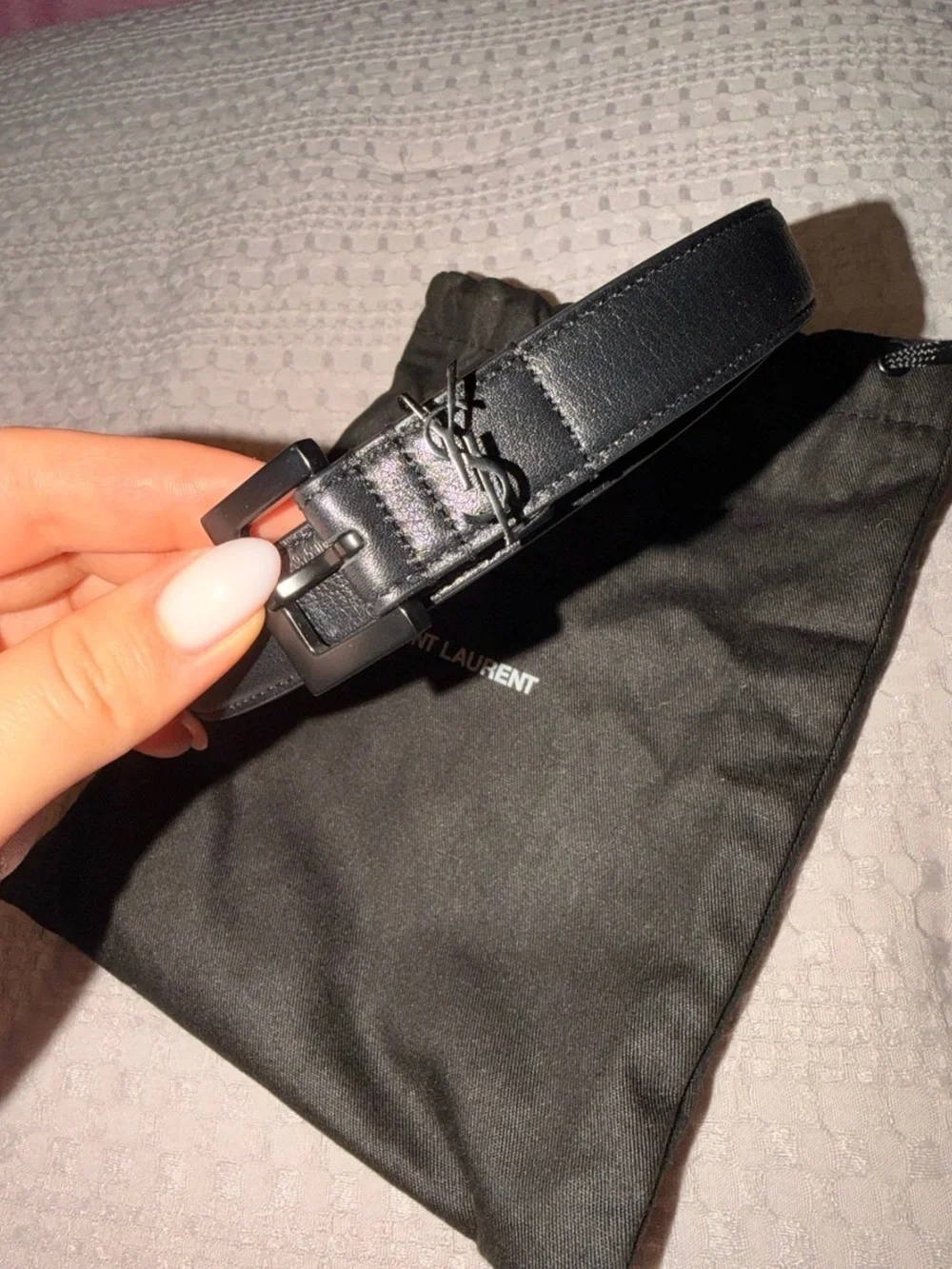 Saint Laurent Black Leather Women’s Belt with Matte Black YSL Hardware